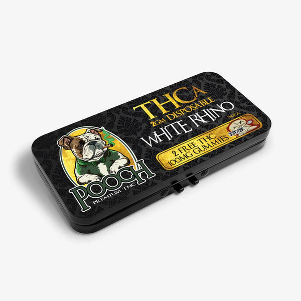 THC-A DISPOSABLE 2g / WHITE RHINO / TWO 100 MG D8 GUMMIES / REVENGE / POOCH
